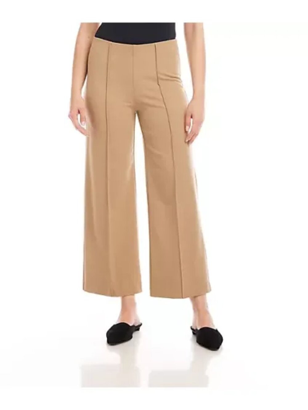 Lands' End Khaki Brown Pull on Wide Leg Ankle Crop Trouser Pants Women Size 16